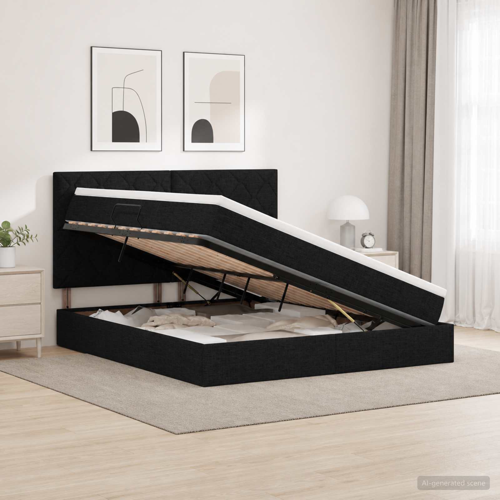 LED Opslagbed met Matras Zwart 140 x 190 cm Stof
