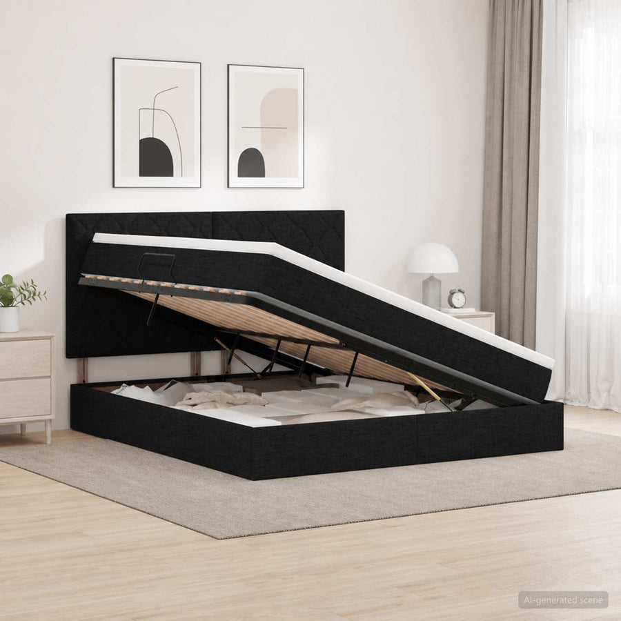 LED Opslagbed met Matras Zwart 140 x 190 cm Stof
