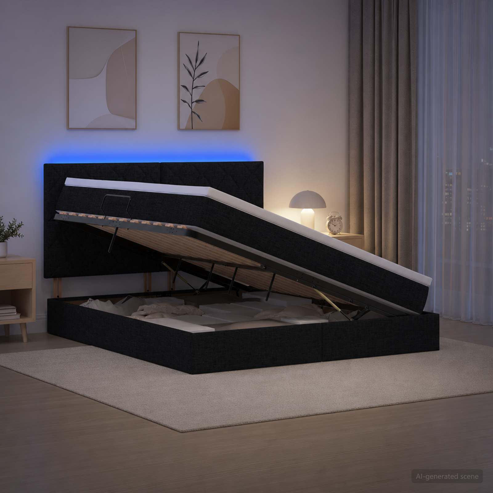 LED Opslagbed met Matras Zwart 140 x 190 cm Stof