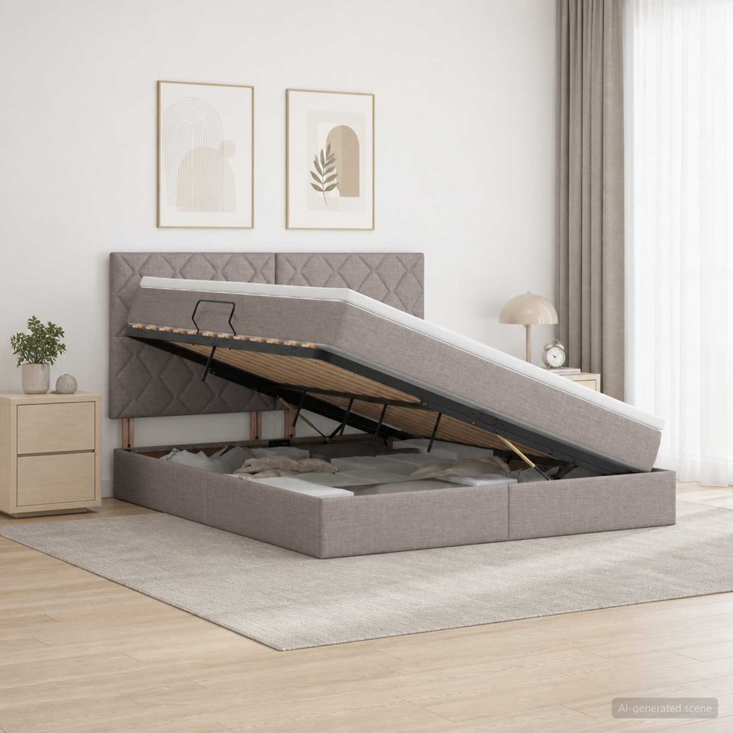 LED Opslagbed met Matras Taupe 180 x 200 cm Stof
