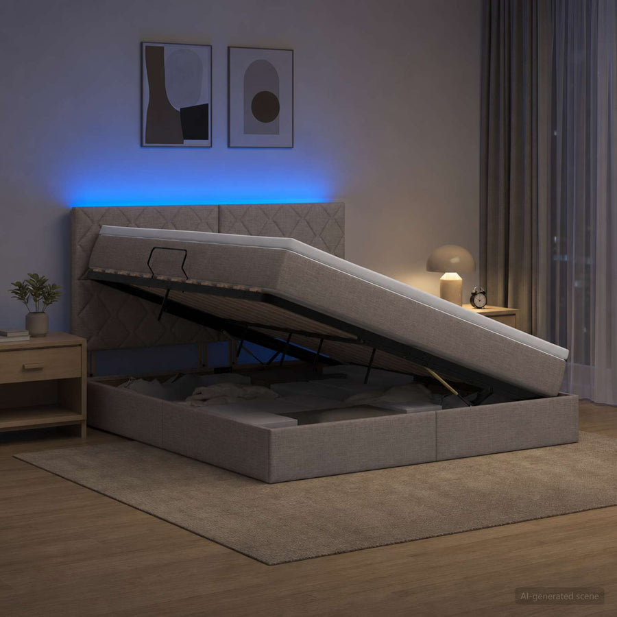 LED Opslagbed met Matras Taupe 140 x 200 cm Stof