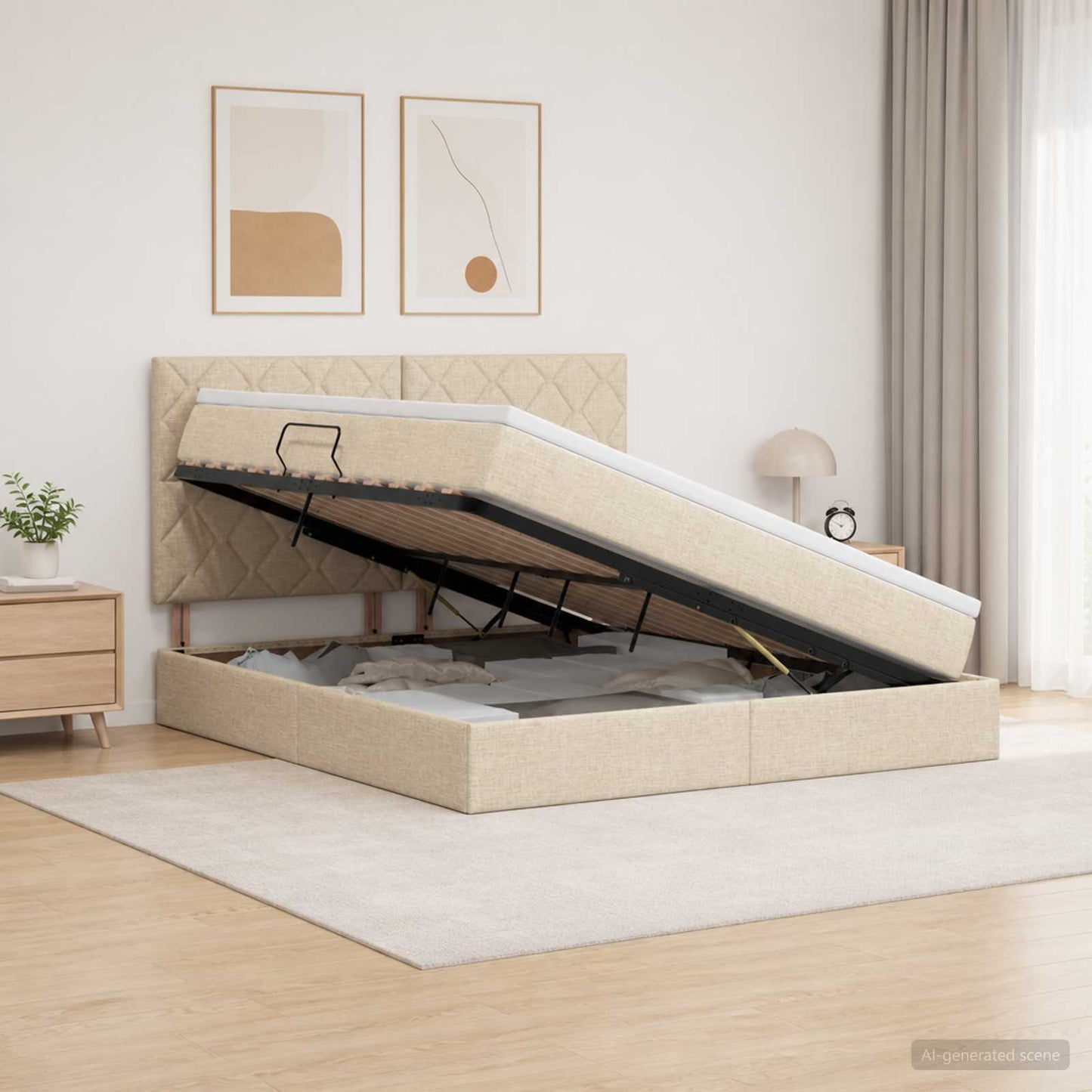 Opslag bed met matras met opslag Crèmekleurig 160 x 200 cm Stof