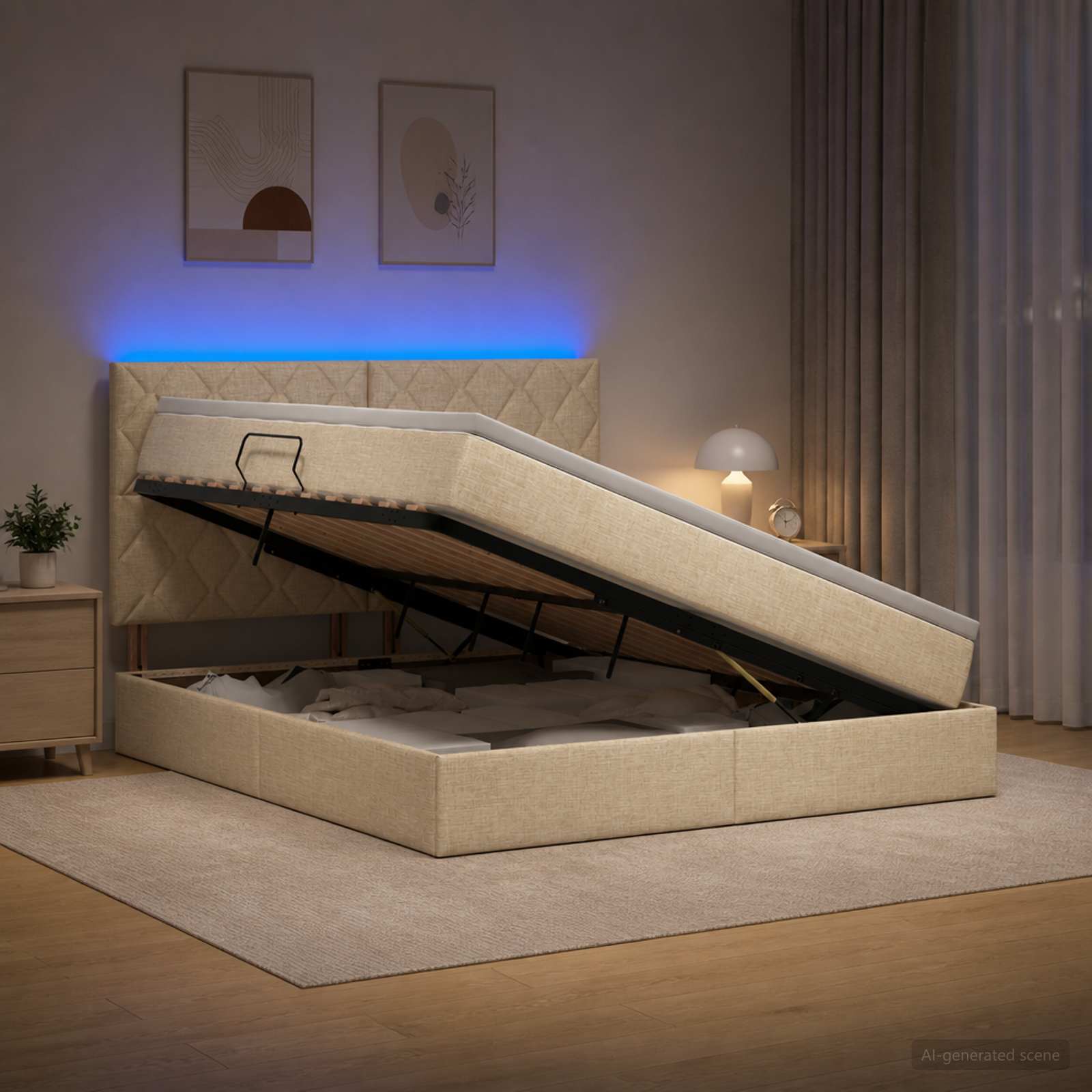 LED Opslagbed met Matras Crèmekleurig 180 x 200 cm Stof