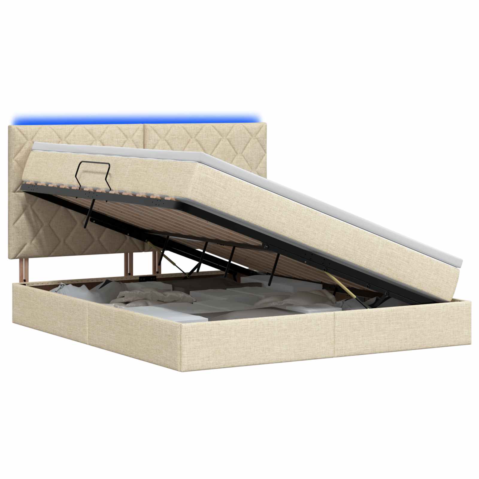 LED Opslagbed met Matras Crèmekleurig 180 x 200 cm Stof