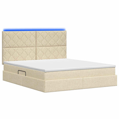 LED Opslagbed met Matras Crèmekleurig 180 x 200 cm Stof