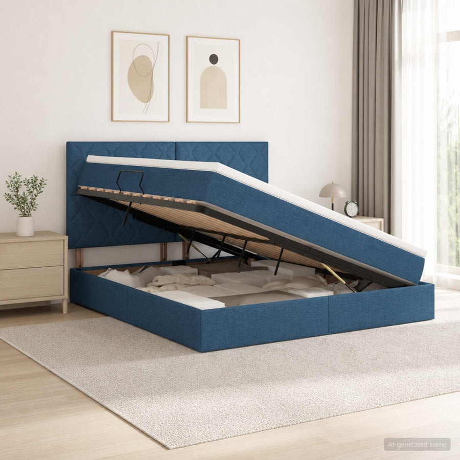 LED Opslagbed met Matras Blauw 180 x 200 cm Stof