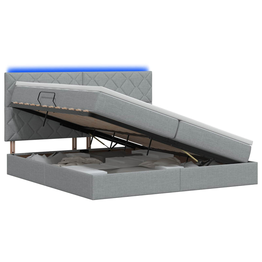 LED Opslagbed met Matras Lichtgrijs 200 x 200 cm Stof