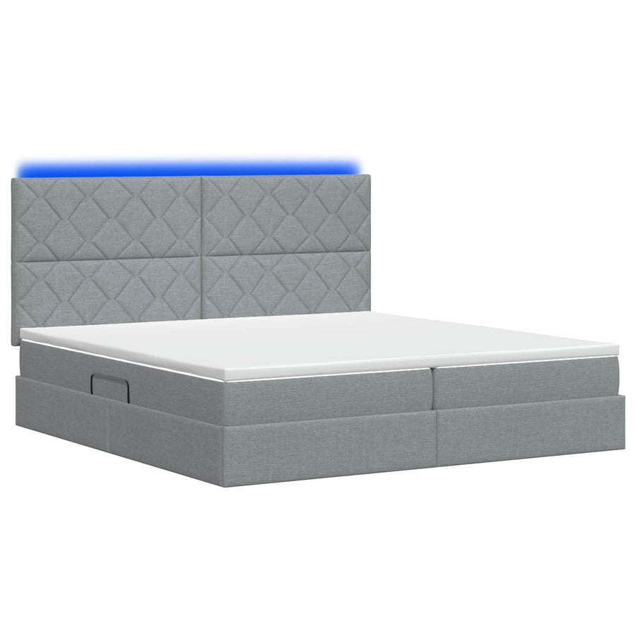 LED Opslagbed met Matras Lichtgrijs 200 x 200 cm Stof