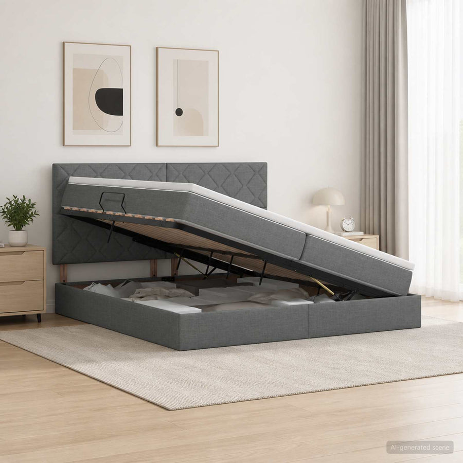 Opslag bed met matras met opslag Donkergrijs 200 x 200 cm Stof