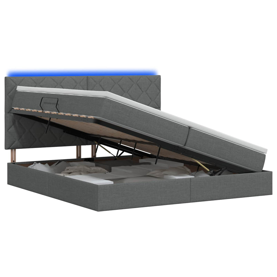 LED Opslagbed met Matras Donkergrijs 200 x 200 cm Stof