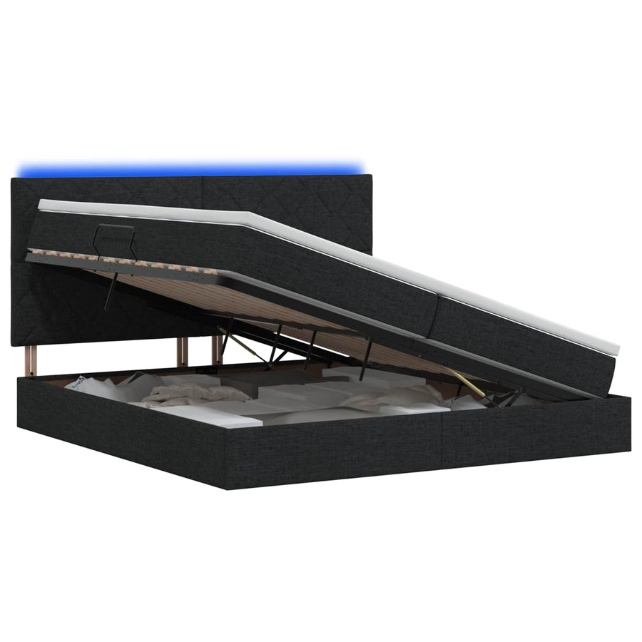 LED Opslagbed met Matras Zwart 200 x 200 cm Stof