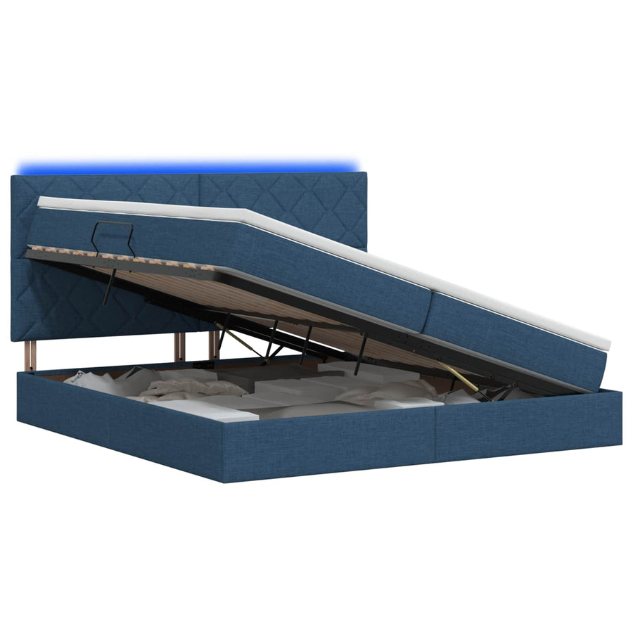LED Opslagbed met Matras Blauw 200 x 200 cm Stof