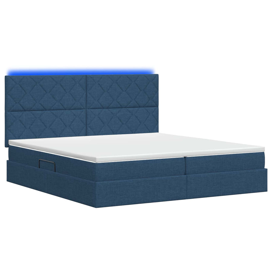 LED Opslagbed met Matras Blauw 200 x 200 cm Stof
