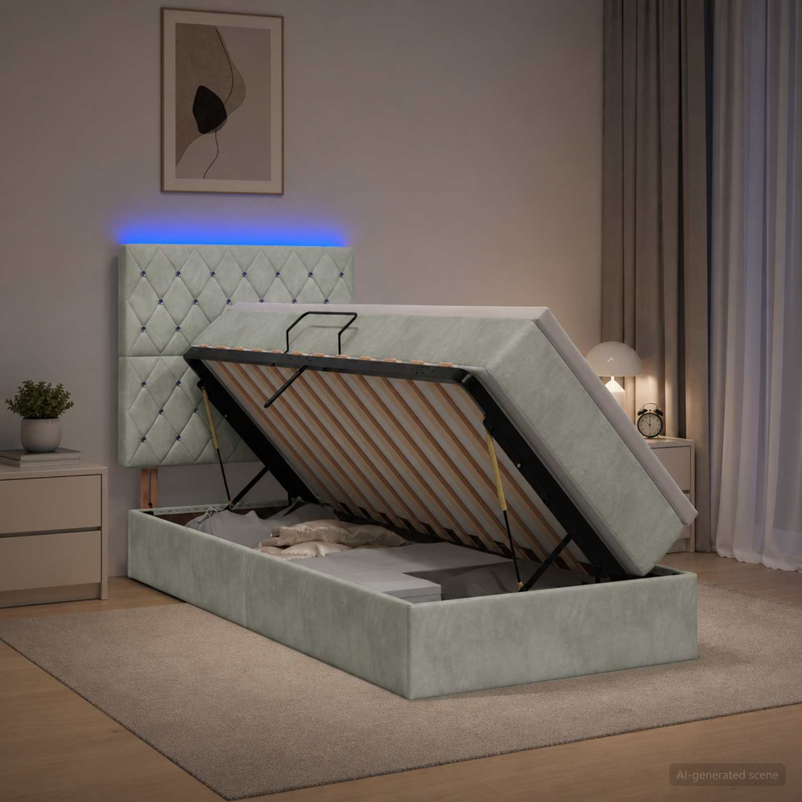 LED Opslagbed met Matras Lichtgrijs 90 x 200 cm Fluweel