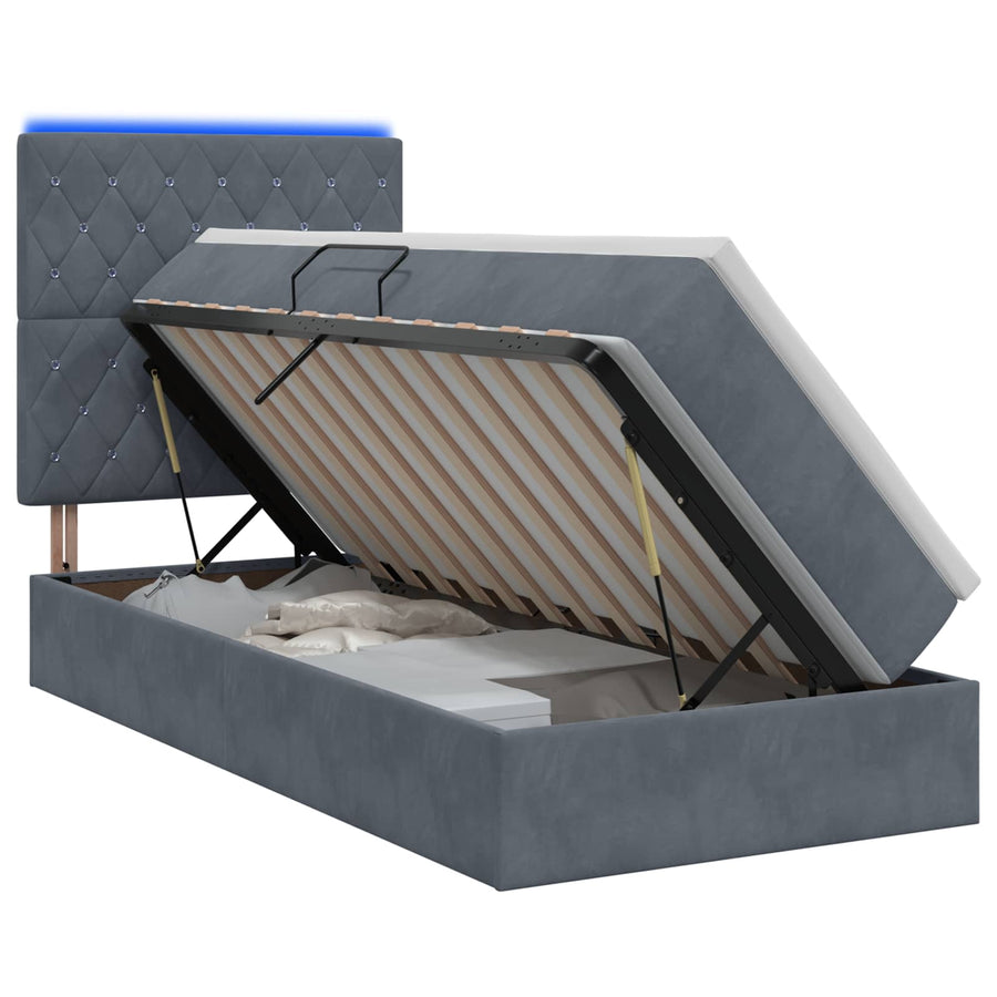 LED Opslagbed met Matras Donkergrijs 90 x 190 cm Fluweel