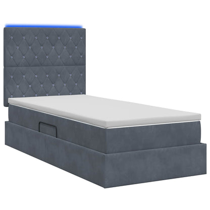 LED Opslagbed met Matras Donkergrijs 90 x 190 cm Fluweel