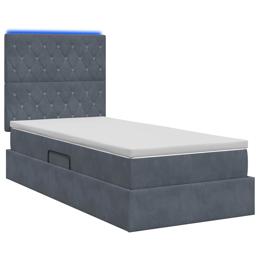 LED Opslagbed met Matras Donkergrijs 90 x 190 cm Fluweel