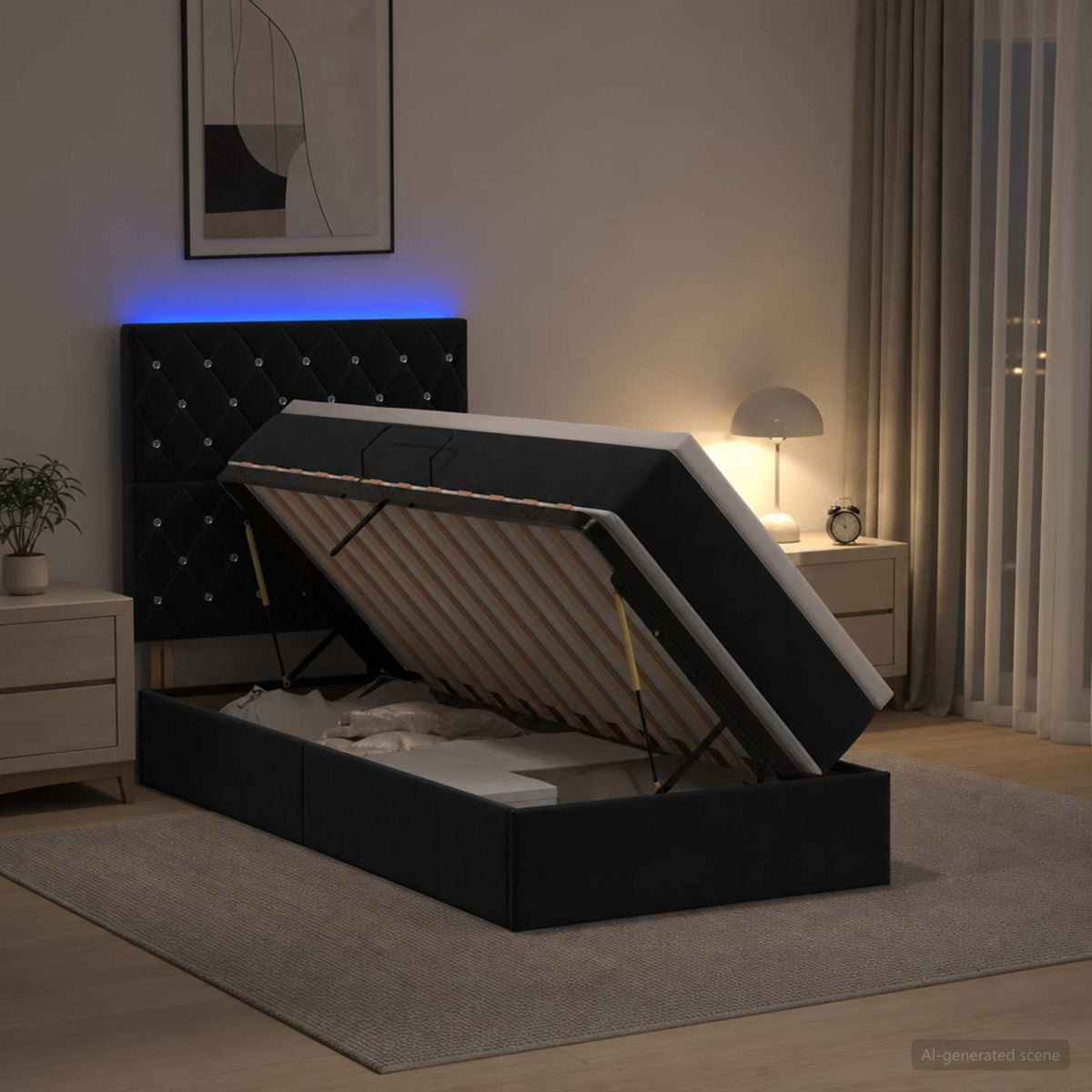 LED Opslagbed met Matras Zwart 90 x 190 cm Fluweel