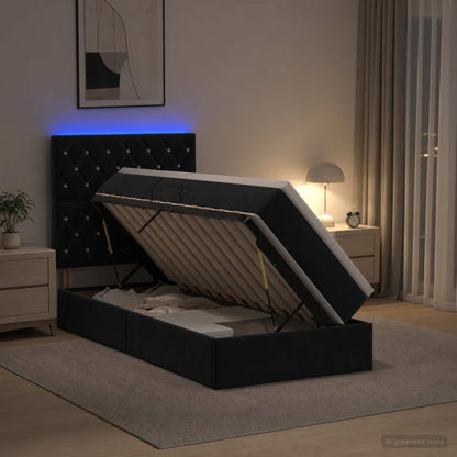 LED Opslagbed met Matras Zwart 90 x 200 cm Fluweel