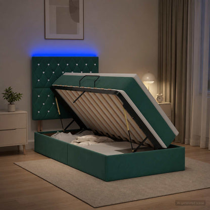 LED Opslagbed met Matras Donkergroen 90 x 190 cm Fluweel