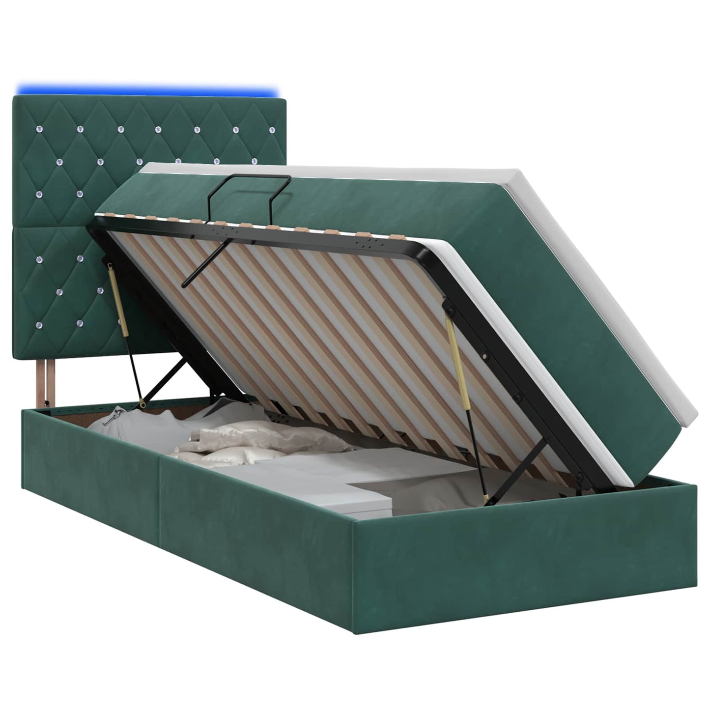 LED Opslagbed met Matras Donkergroen 90 x 190 cm Fluweel