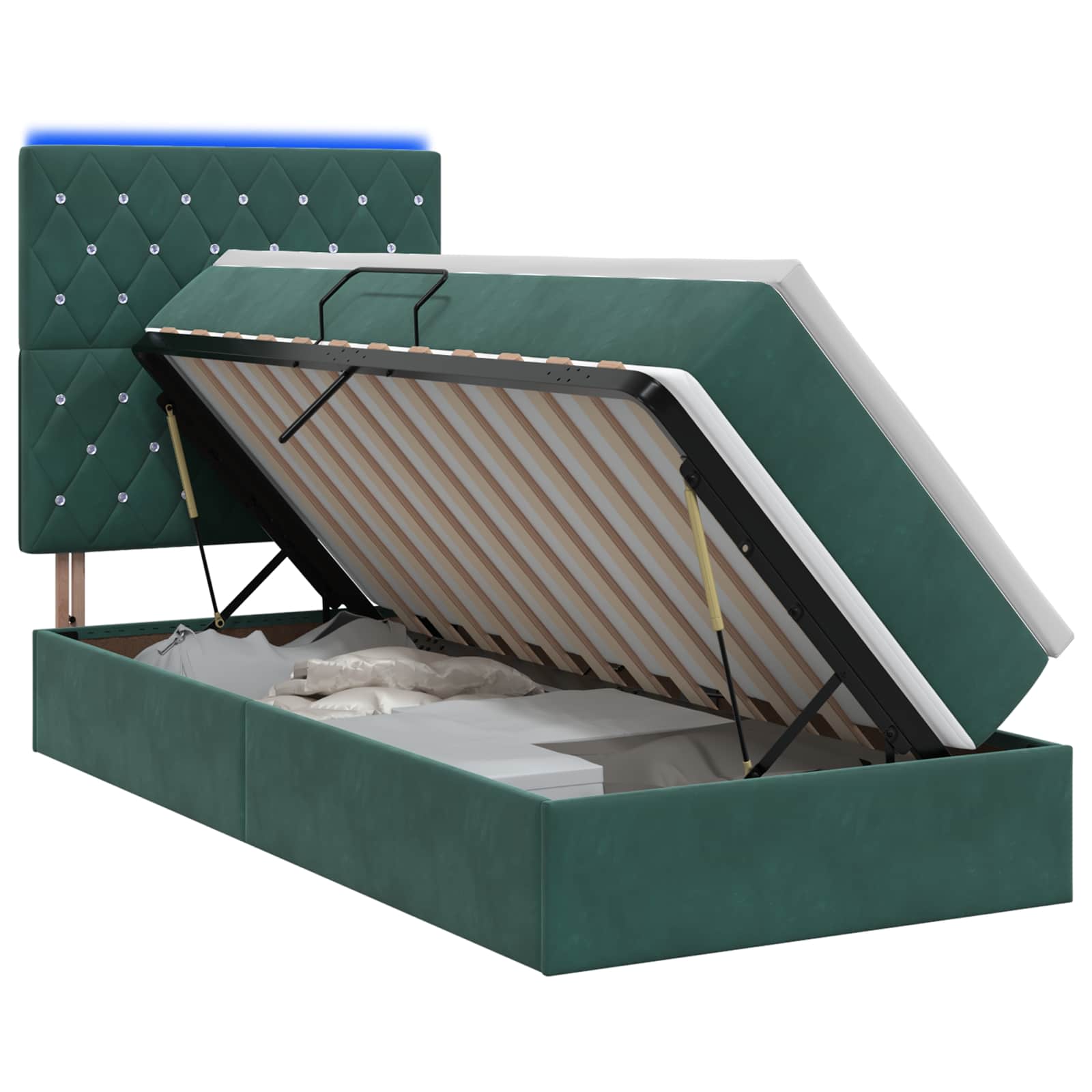 LED Opslagbed met Matras Donkergroen 90 x 190 cm Fluweel