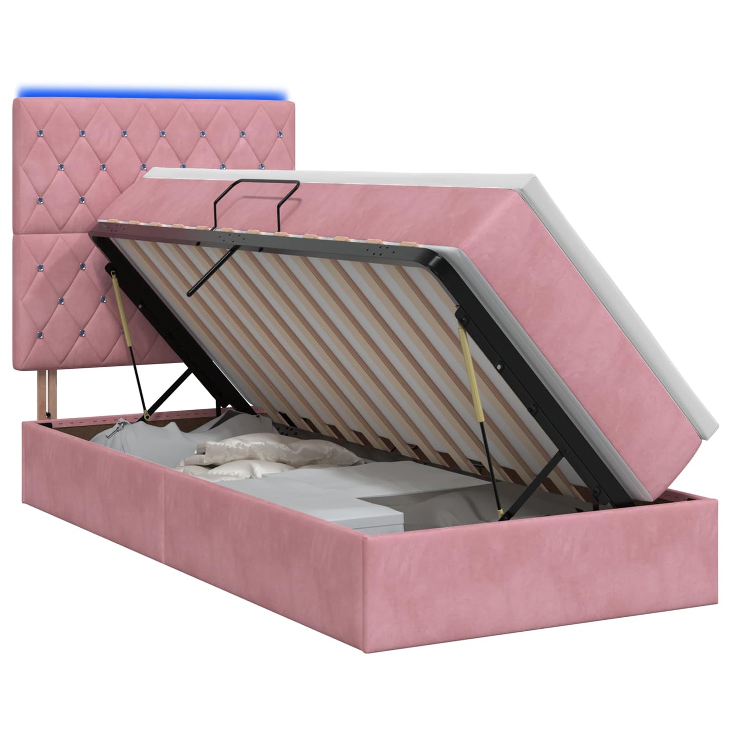 LED Opslagbed met Matras Roze 90 x 190 cm Fluweel