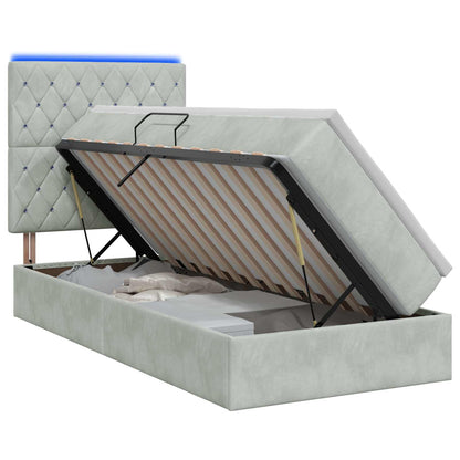 LED Opslagbed met Matras Lichtgrijs 90 x 200 cm Fluweel