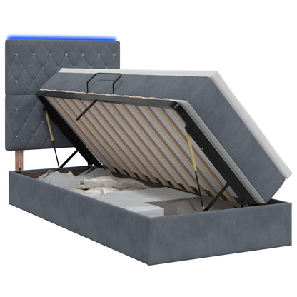 LED Opslagbed met Matras Donkergrijs 90 x 200 cm Fluweel