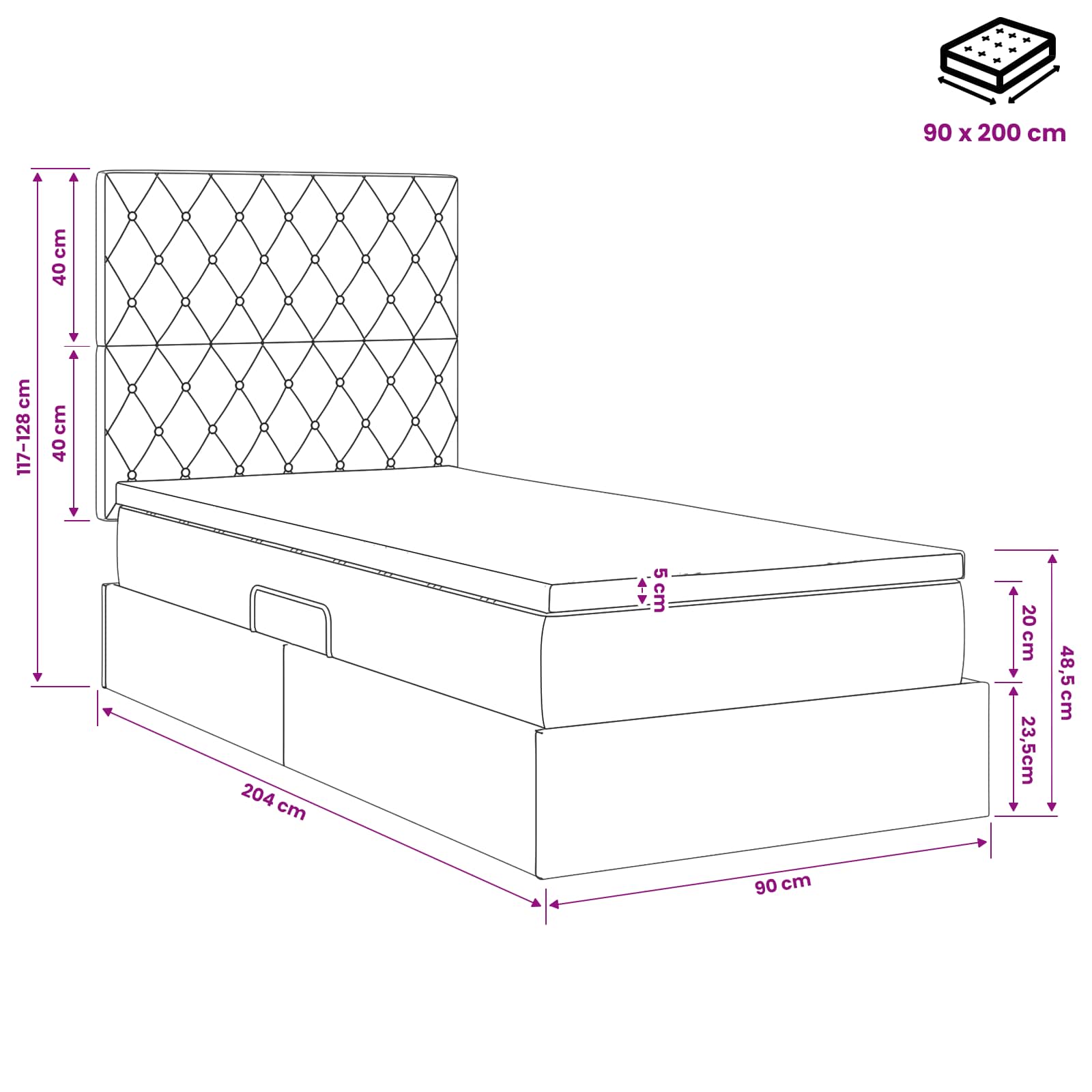LED Opslagbed met Matras Roze 90 x 200 cm Fluweel