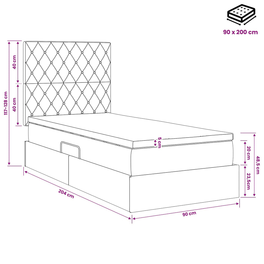 LED Opslagbed met Matras Roze 90 x 200 cm Fluweel