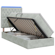 Opslagbed met LED en matras 100x200 cm lichtgrijs fluweel