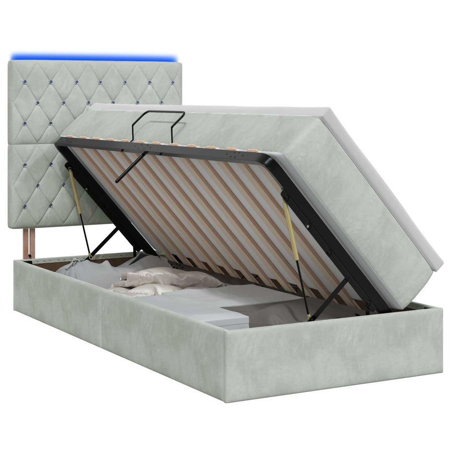 LED Opslagbed met Matras Lichtgrijs 100 x 200 cm Fluweel