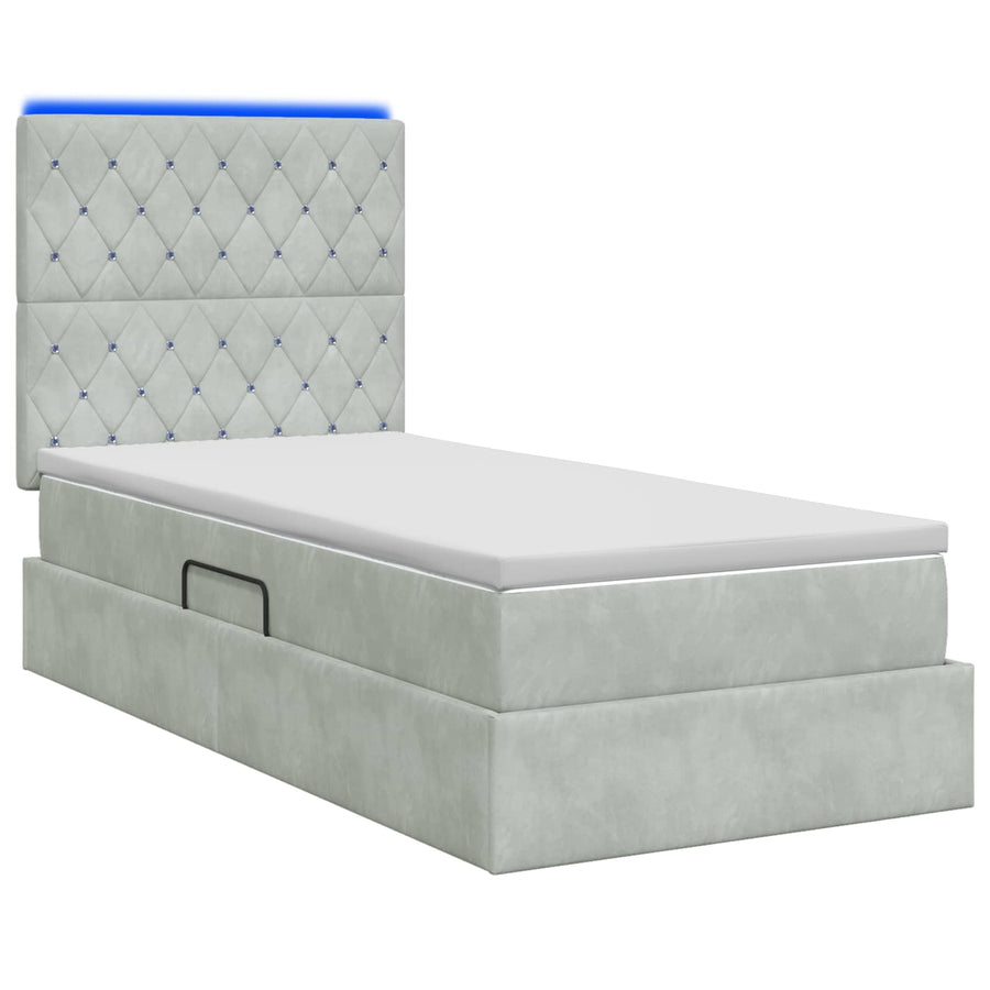 LED Opslagbed met Matras Lichtgrijs 100 x 200 cm Fluweel