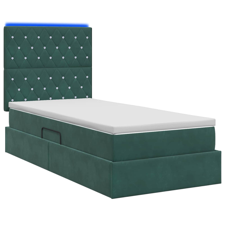 LED Opslagbed met Matras Donkergroen 100 x 200 cm Fluweel