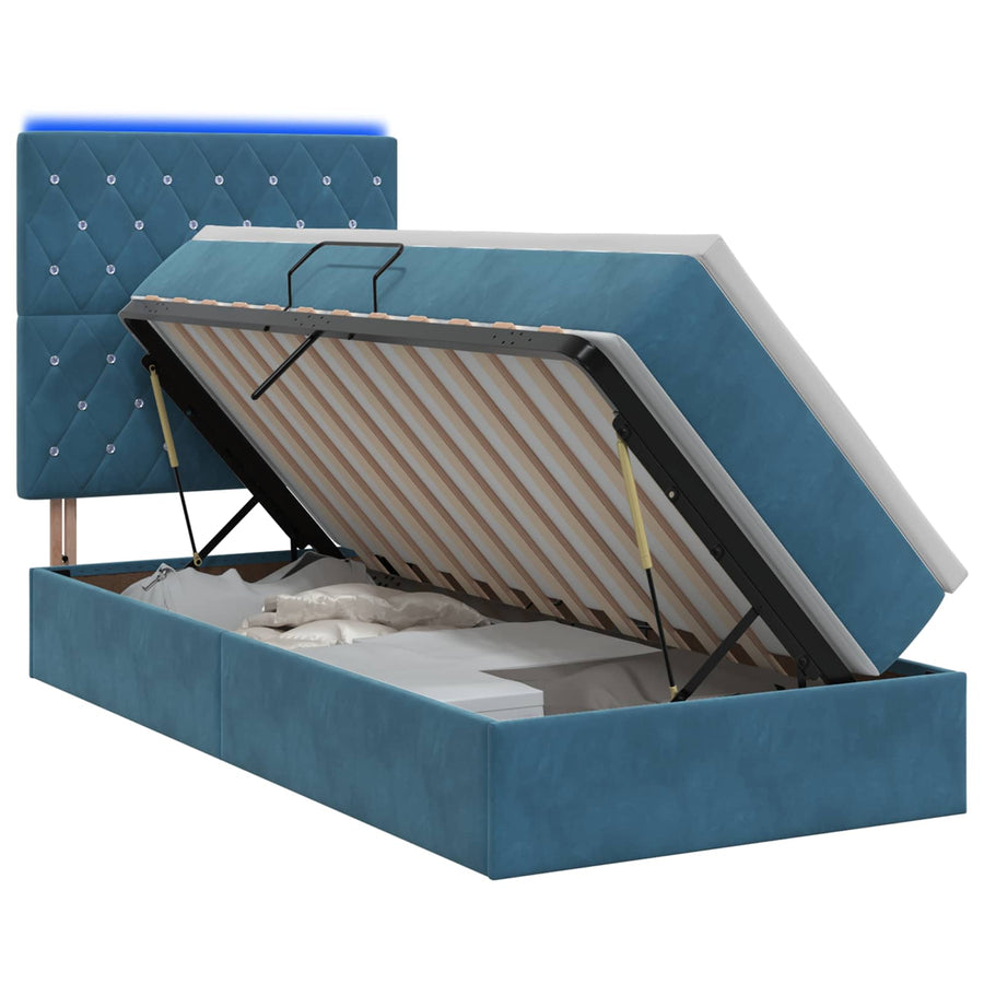 LED Opslagbed met Matras Donkerblauw 100 x 200 cm Fluweel