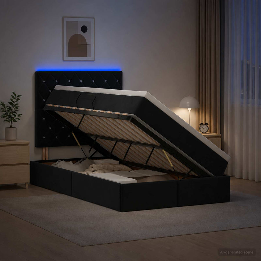 LED Opslagbed met Matras Zwart 120 x 200 cm Fluweel