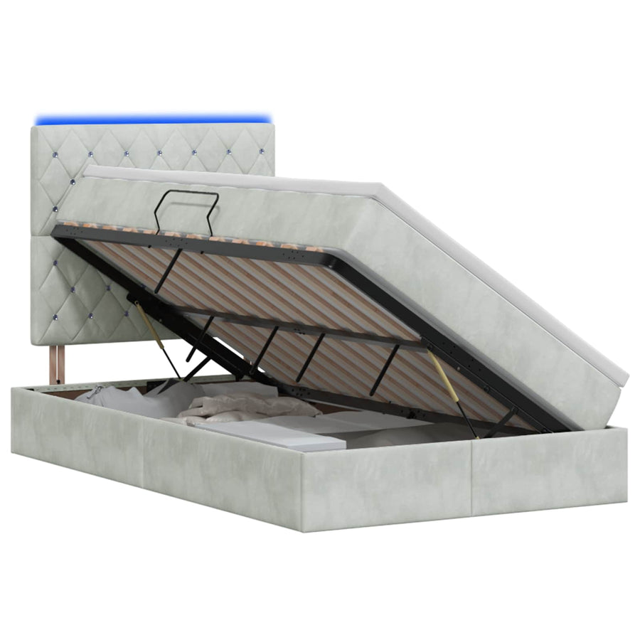 LED Opslagbed met Matras Lichtgrijs 120 x 200 cm Fluweel