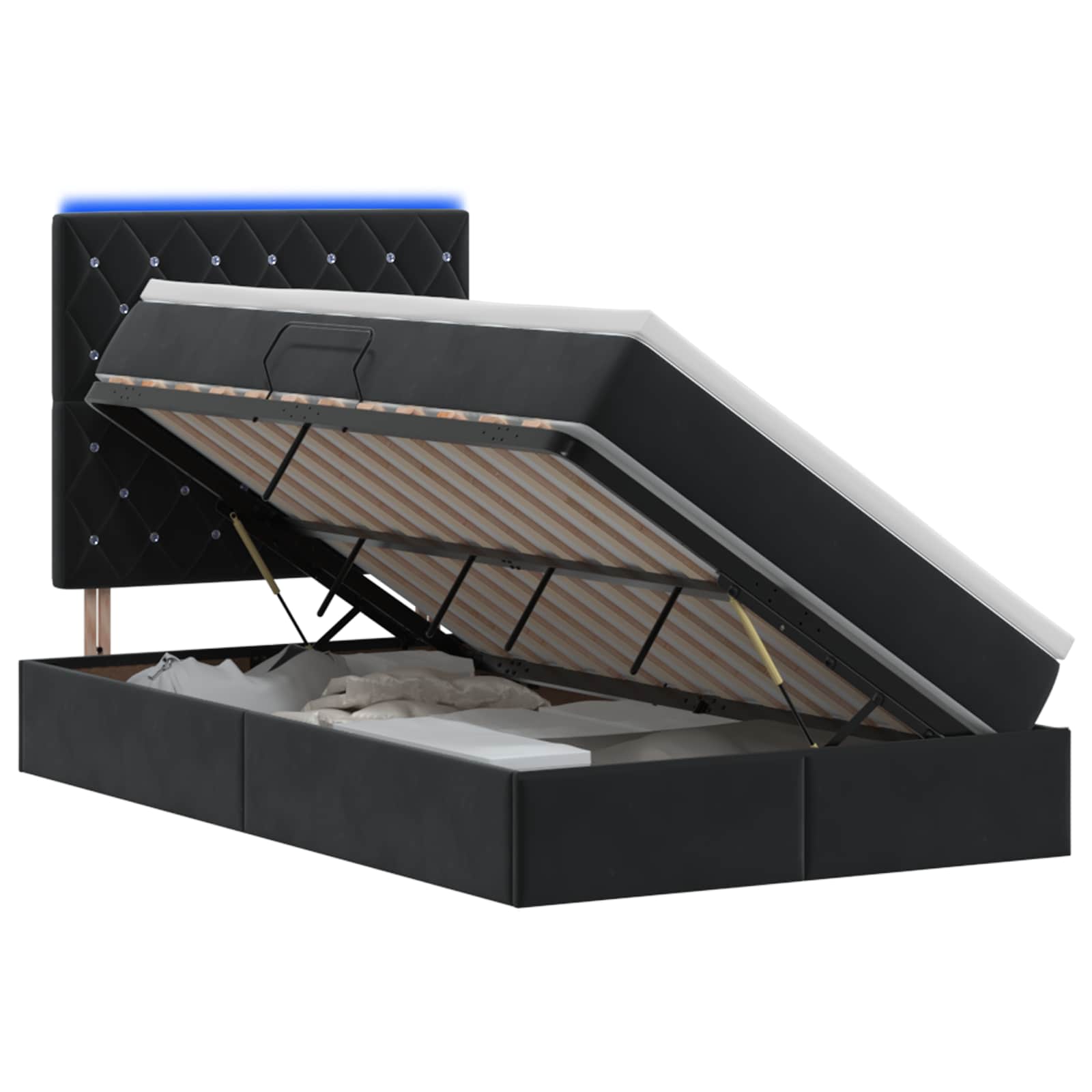 LED Opslagbed met Matras Zwart 120 x 200 cm Fluweel