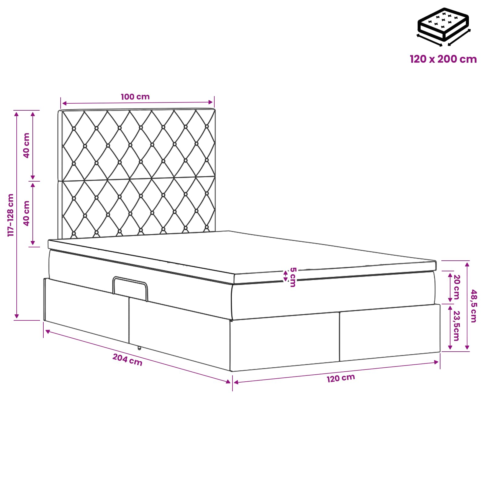 LED Opslagbed met Matras Zwart 120 x 200 cm Fluweel