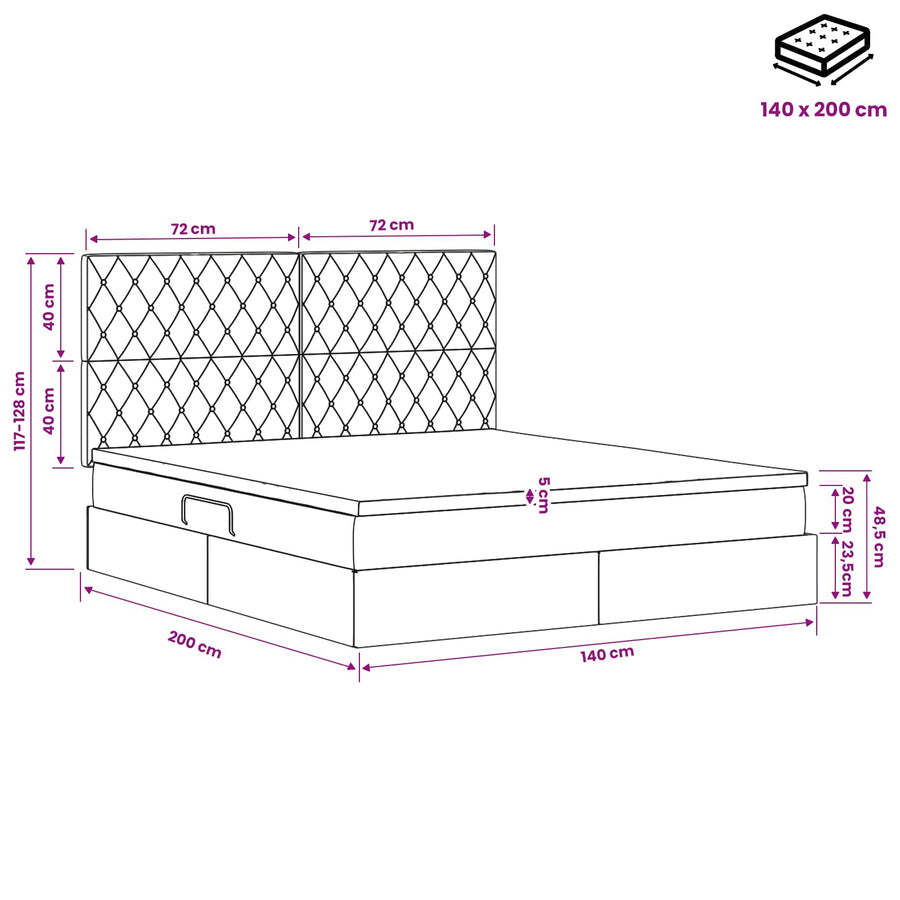 LED Opslagbed met Matras Lichtgrijs 140 x 200 cm Fluweel