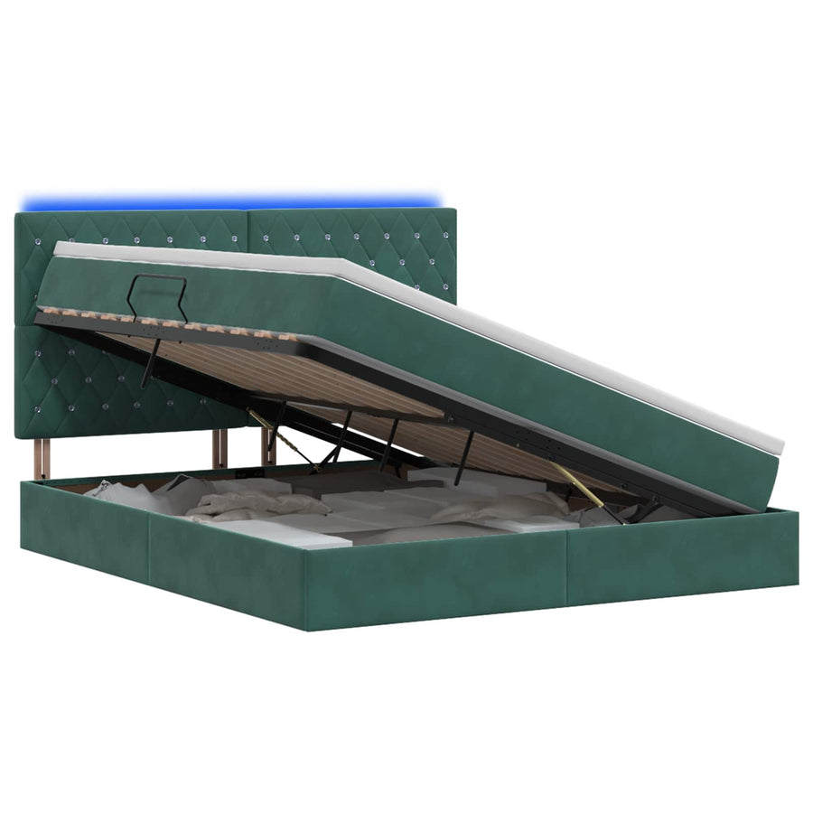 LED Opslagbed met Matras Donkergroen 140 x 200 cm Fluweel