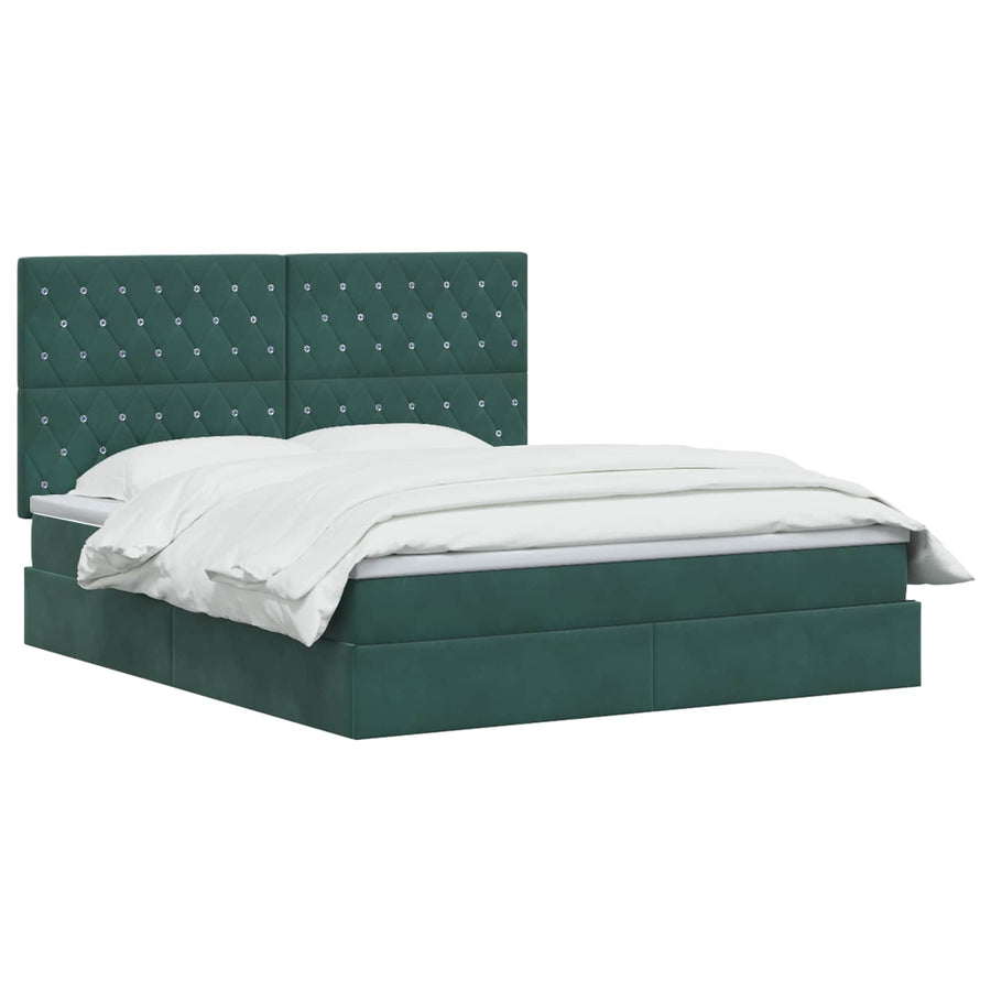 LED Opslagbed met Matras Donkergroen 140 x 200 cm Fluweel