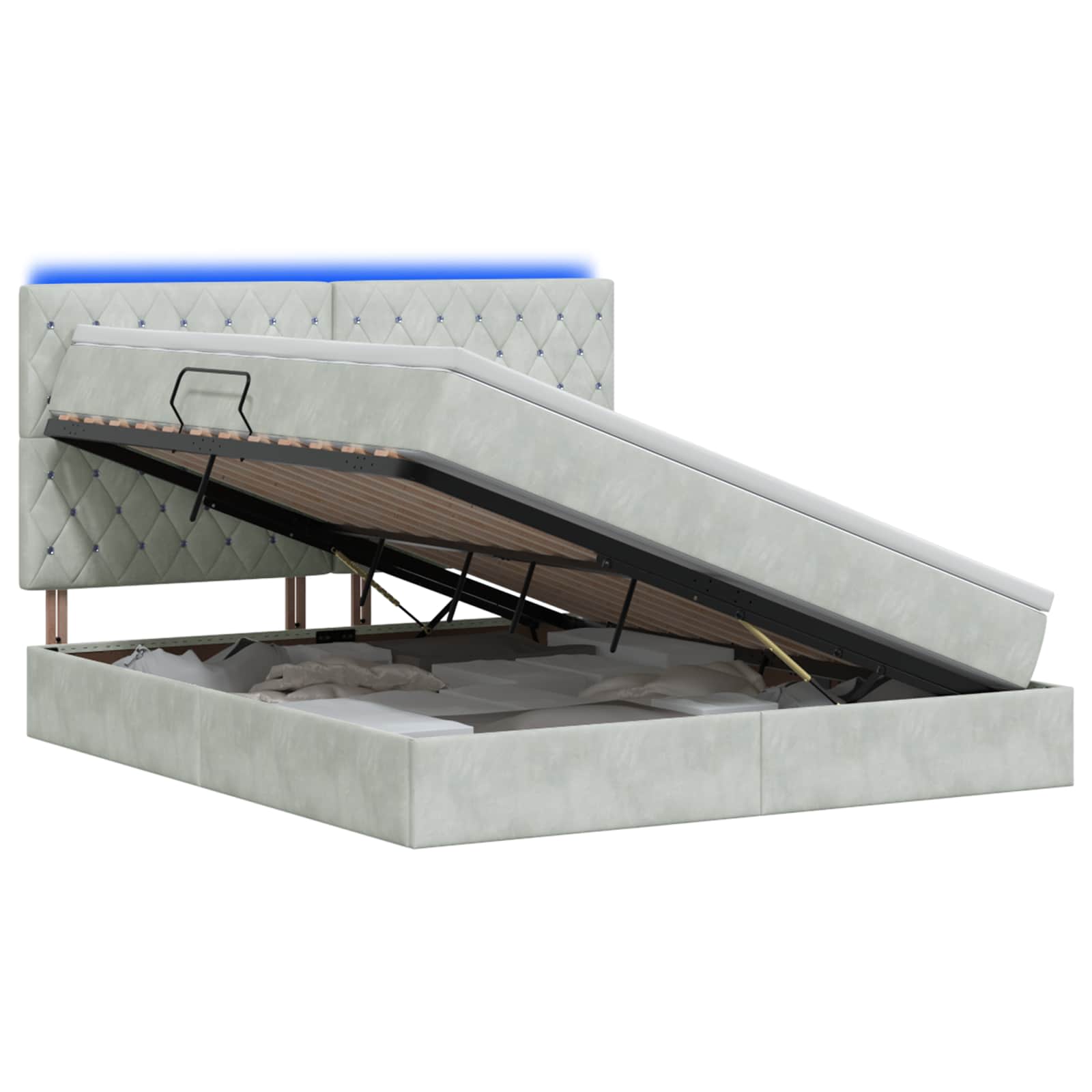 LED Opslagbed met Matras Lichtgrijs 160 x 200 cm Fluweel