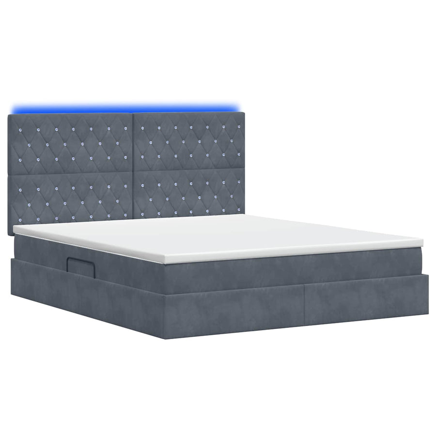 LED Opslagbed met Matras Donkergrijs 160 x 200 cm Fluweel