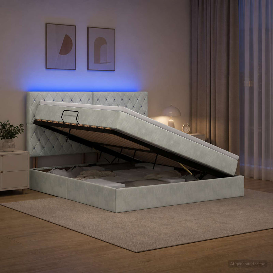 LED Opslagbed met Matras Lichtgrijs 180 x 200 cm Fluweel