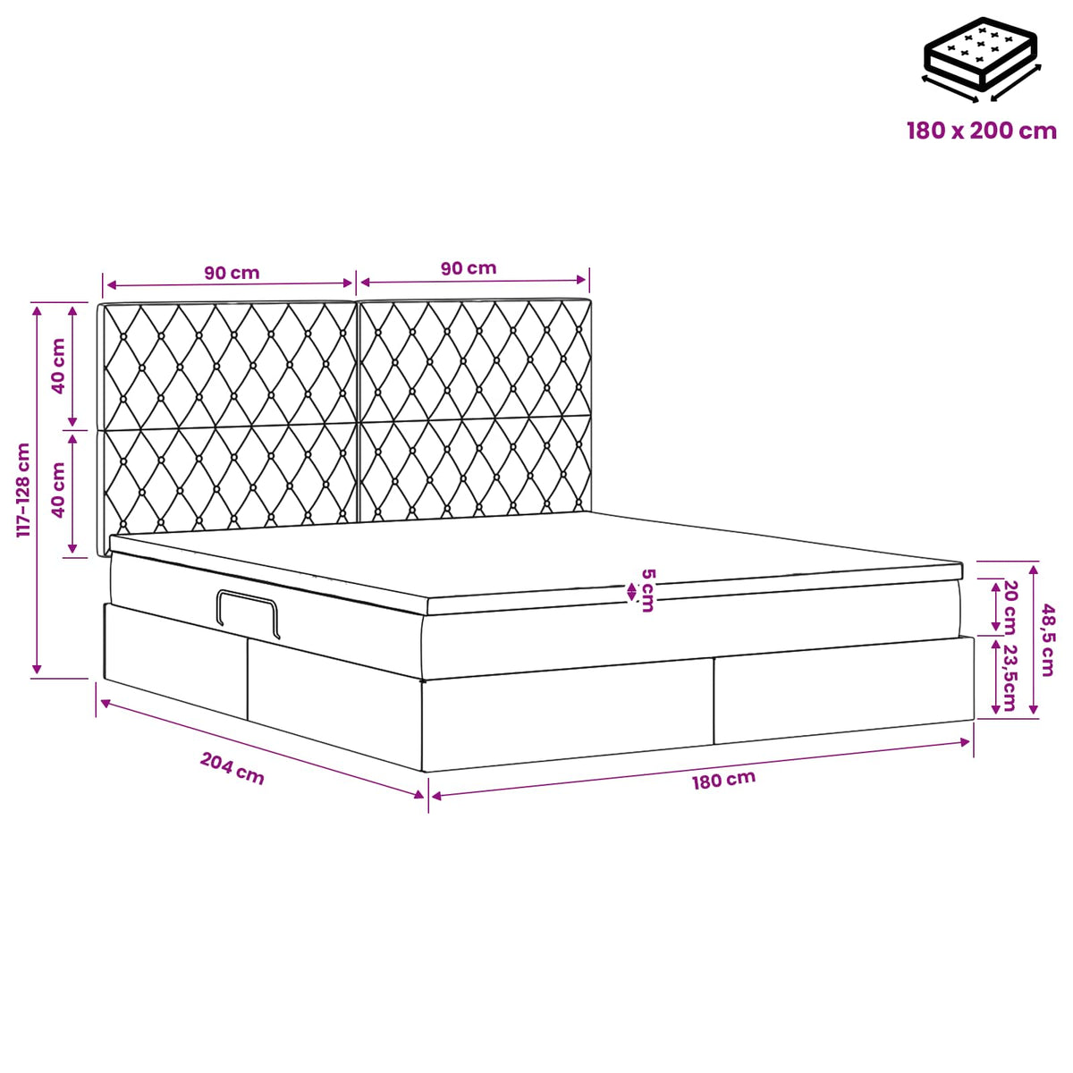 LED Opslagbed met Matras Lichtgrijs 180 x 200 cm Fluweel