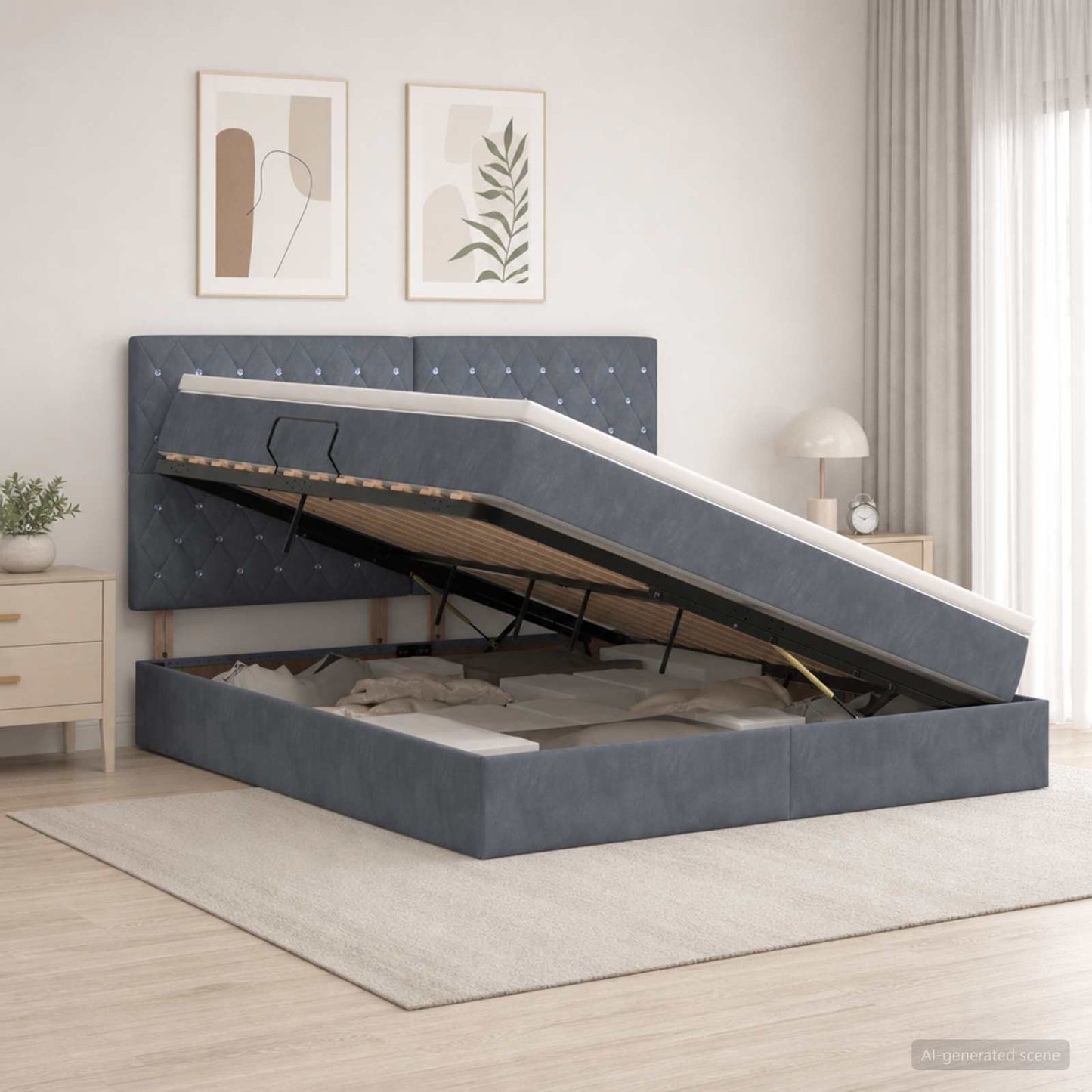LED Opslagbed met Matras Donkergrijs 180 x 200 cm Fluweel