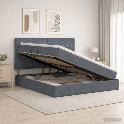 LED Opslagbed met Matras Donkergrijs 180 x 200 cm Fluweel