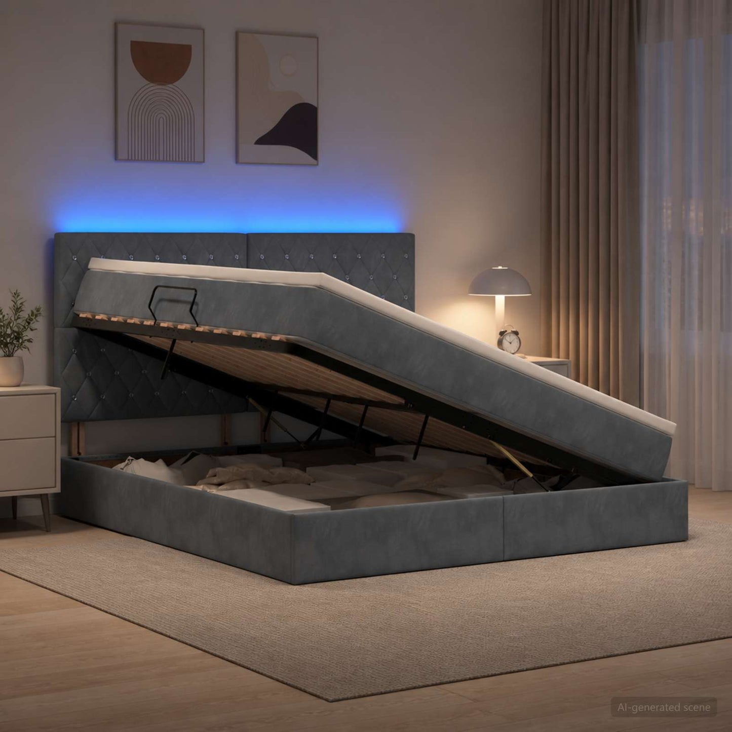 LED Opslagbed met Matras Donkergrijs 180 x 200 cm Fluweel